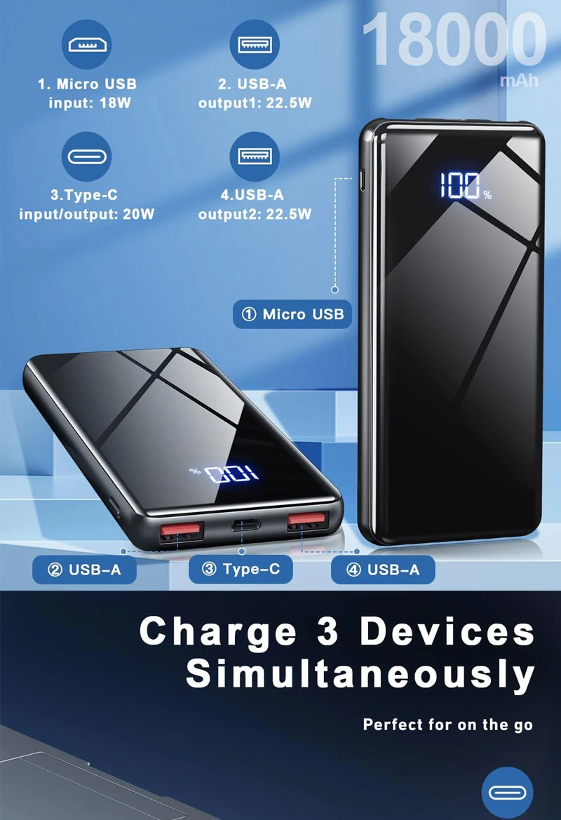 Rapid Charge Power Bank with USB/Type-C/Lighting/ USB Mobile Power Bankhigh-Speed Charging Power Bank with
