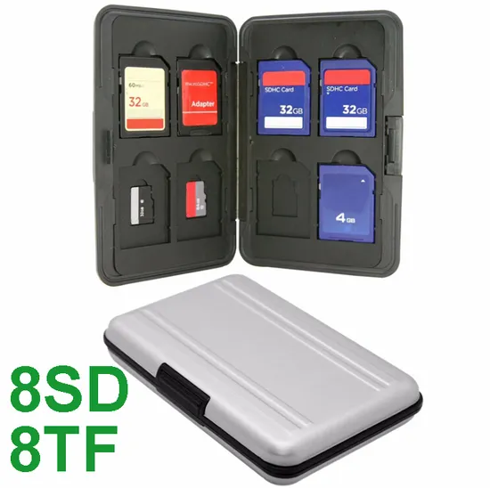 Aluminum Silver 8 Slots for SD/ SDHC/ Sdxc + 8 Slots for Micro SD Micro SD Card Holder Sdxc Storage Holder Memory Card Case