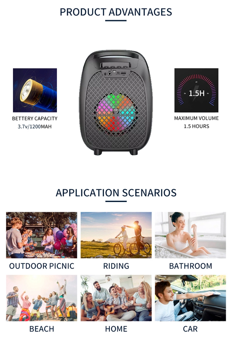 Zqs 6125 6.5 Inch RGB Outdoor Wireless Portable Karaoke Bluetooth Speaker