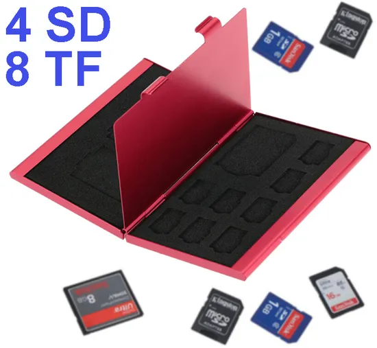 Logo Printing 12 In1 Large Capacity for 4 SD Micro SD SDHC Sdxc MMC 8 TF SIM Card Aluminum Storage Box Bag Memory Card Case Holder Wallet 